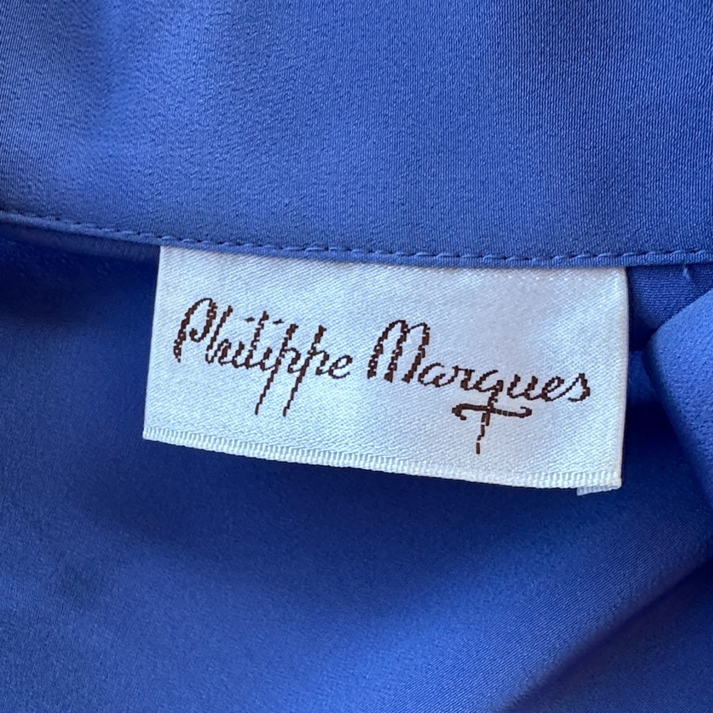 Vintage Blue Button-Up Sweater Jacket with Geometric Embroidery and Skirt - Picture 3 of 11